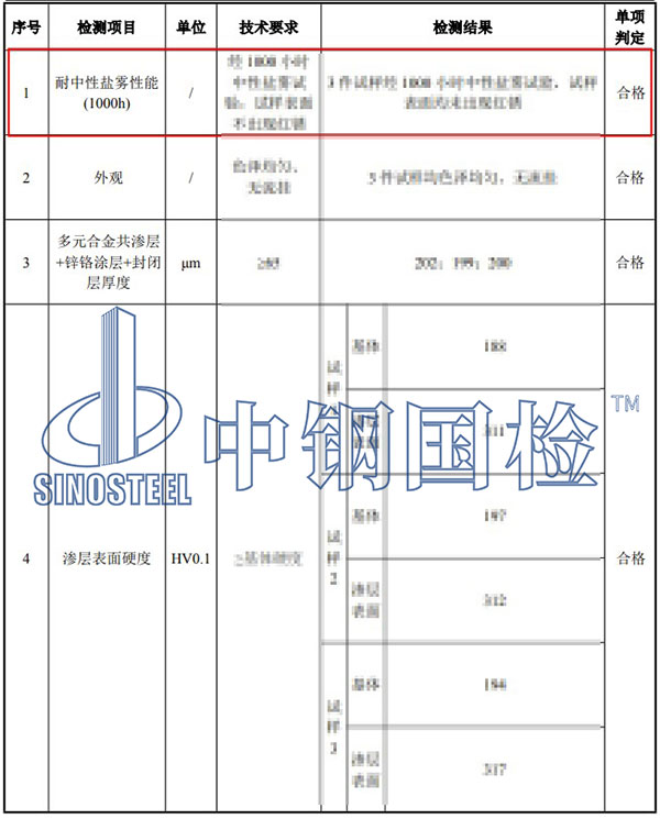 中性盐雾试验检测项目结果
